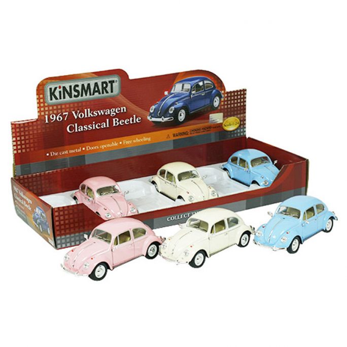 Rosa Leksaksbil 1967 Volkswagen Classical Beetle. Rosa VW Bubbla leksaksbil. Skalenlig leksaksbil i skala 1:24. Finns i flera olika färger. Beställ retro leksaksbilar på LillaFilur.se
