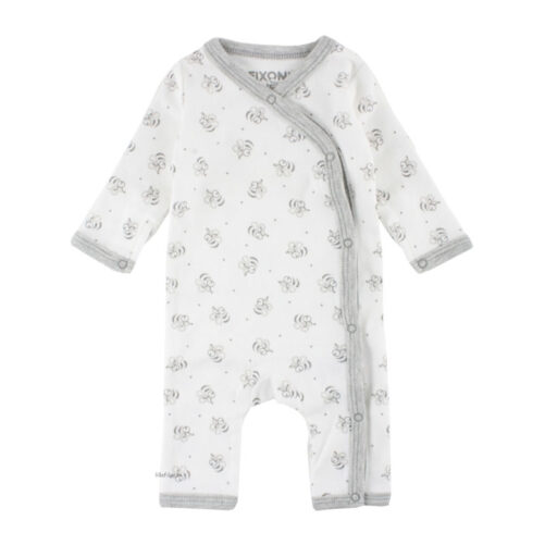 Fixoni Sparkdräkt Vit med bin. Ekologiska babykläder och prematurkläder i storlek 32, 38, 44, 50, 56 - LillaFilur.se