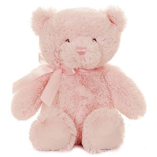 Ljusrosa teddybjörn med sidenband runt halsen. Köp nallar från Teddykompaniet på LillaFilur.se