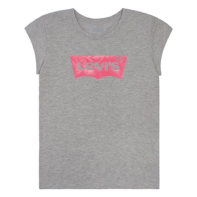 Levis t-shirt grå med rosa glittertryck. Insvängd modell. LillaFilur.se