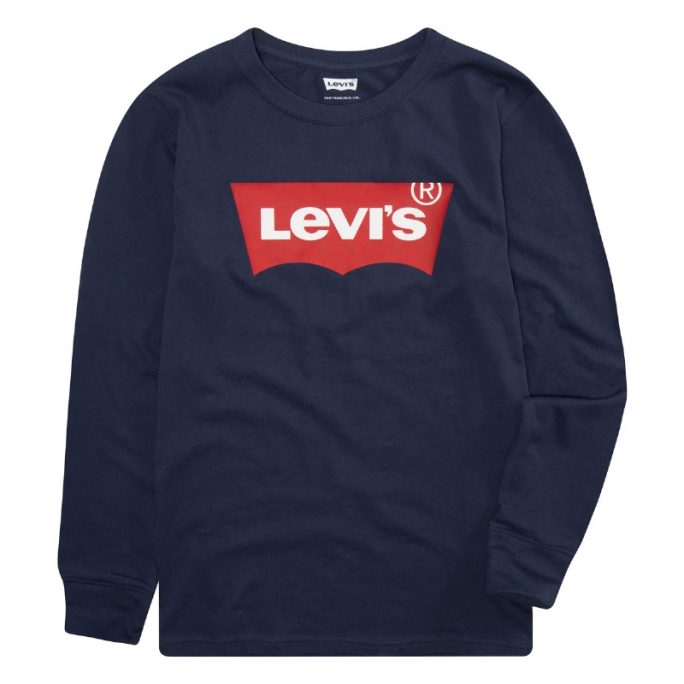 Levi's barnkläder, långärmad marinblå t-shirt med Levis tryck. Beställ Levi's barnkläder på LillaFilur.se