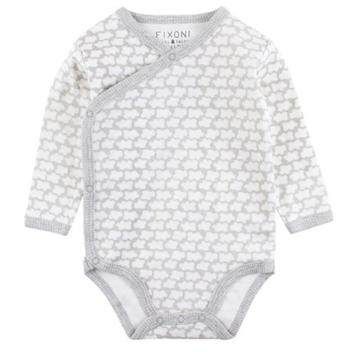 Fixoni omlottbody vit grå moln. Unisex babykläder, Grå och vit body. LillaFilur.se