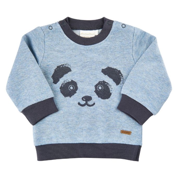 Sweatshirt baby storlek 62 68 med panda. Blå tröja baby från Minymo barnkläder.