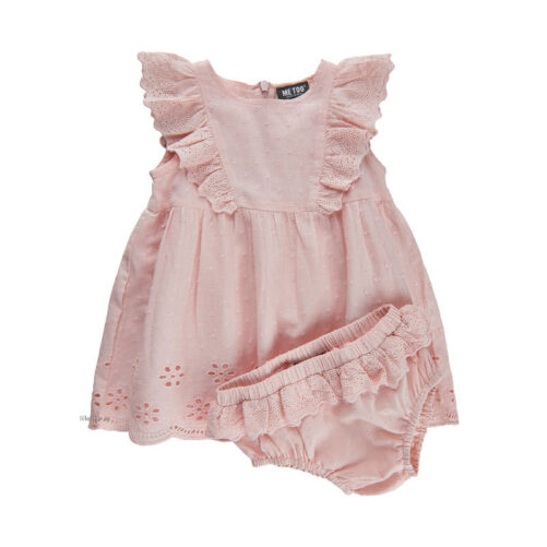 Rosa Spetsklänning med Spetstrosor för baby.