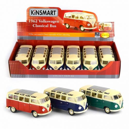Stor leksaksbil retro Volkswagen Classical Bus 1962. Finns röd, grön och blå. Beställ retro leksaksbilar hos LillaFilur.se