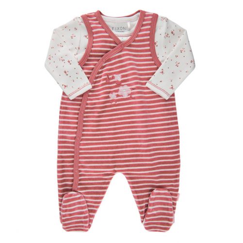 Prematur kläder storlek 44 små babykläder. Velourpyjamas, sparkdräkt och body i matchande rosa set. Beställ små babykläder på LillaFilur.se