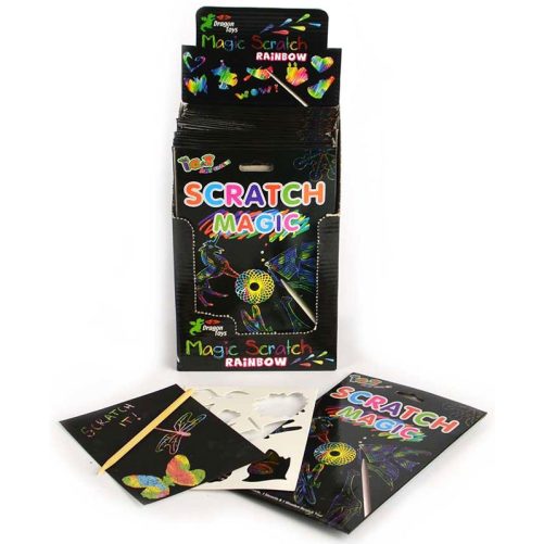Scratch papper svart regnbåge 24-pack. Rainbow scratch paper att skrapa fram fina mönster på med medföljande skrapa.