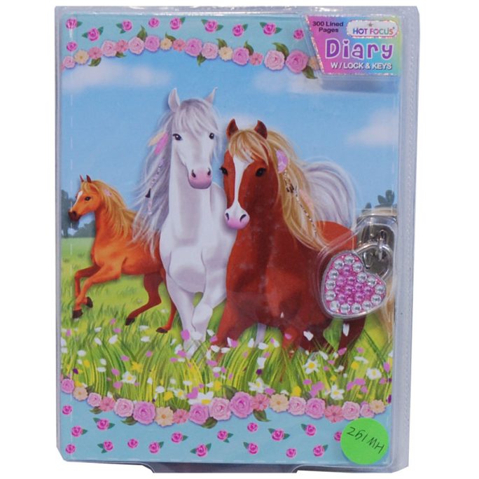 Dagbok barn hästar med lås och två nycklar. Vackert hjärtformat lås fyllt med strass. Köp dagbok barn på Lilla Filur.