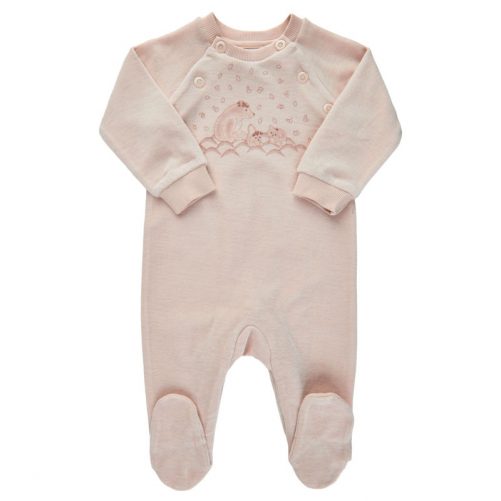 Sparkdräkt nyfödd baby med fot rosa velour. Babykläder nyfödd storlek 44 50 56 62 68 74. Ekologiska babykläder nyfödd flicka. LillaFilur.se