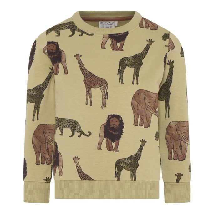 Sweatshirt Tröja med Djur 92-140 cl. Fin mjuk sweatshirt barn med vilda djur från Minymo barnkläder.
