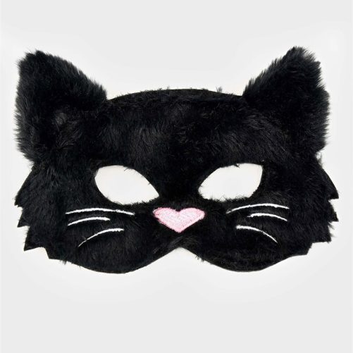 Djurmask barn Katt. Söt svart ansiktsmask med katt i fuskpäls.