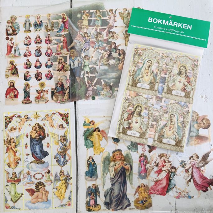 Bokmärken religiösa 5 ark. Storpack med gammeldags bokmärken med Jesus, Maria och änglar mm. Beställ bokmärken online på LillaFilur.se