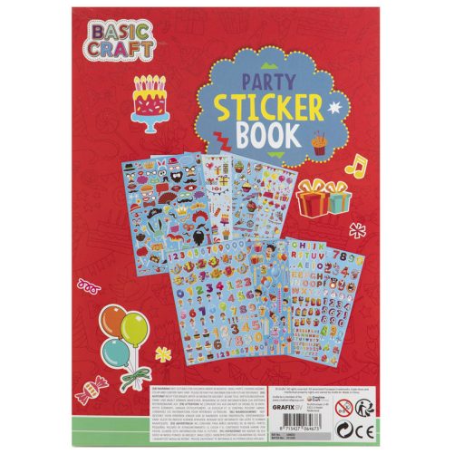 Stickers, klistermärken barn med siffror, bokstäver, kalas, presenter, vimplar, ansiktsmasker mm. Innehåller 8 ark stickers. Storlek a4.