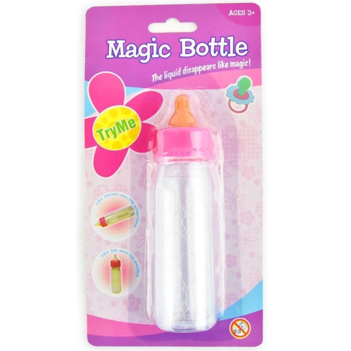Docklek nappflaska docka med välling. Magisk nappflaska docka där vällingen försvinner när man vänder flaskan.