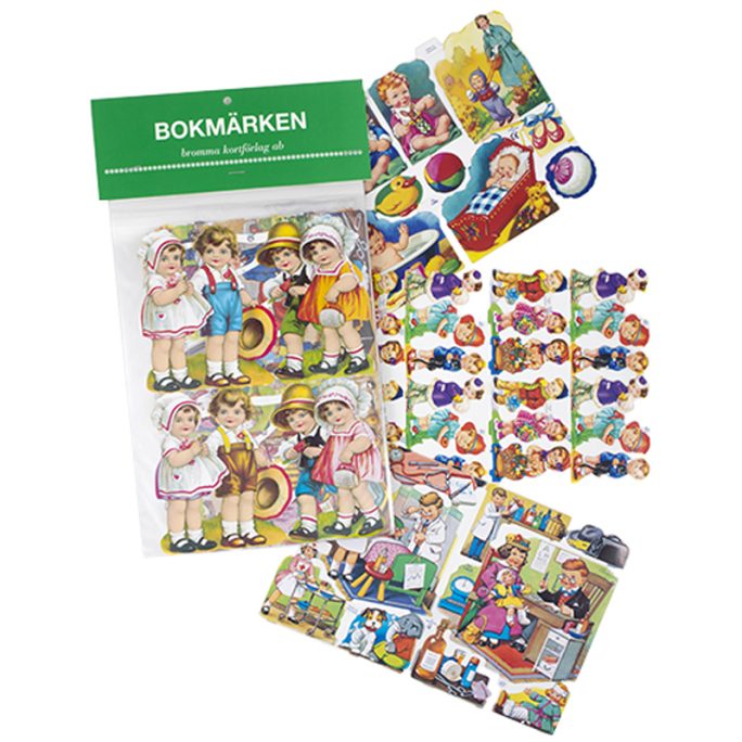 Bokmärken barn. Paket med 5 olika ark bokmärken motiv barn.